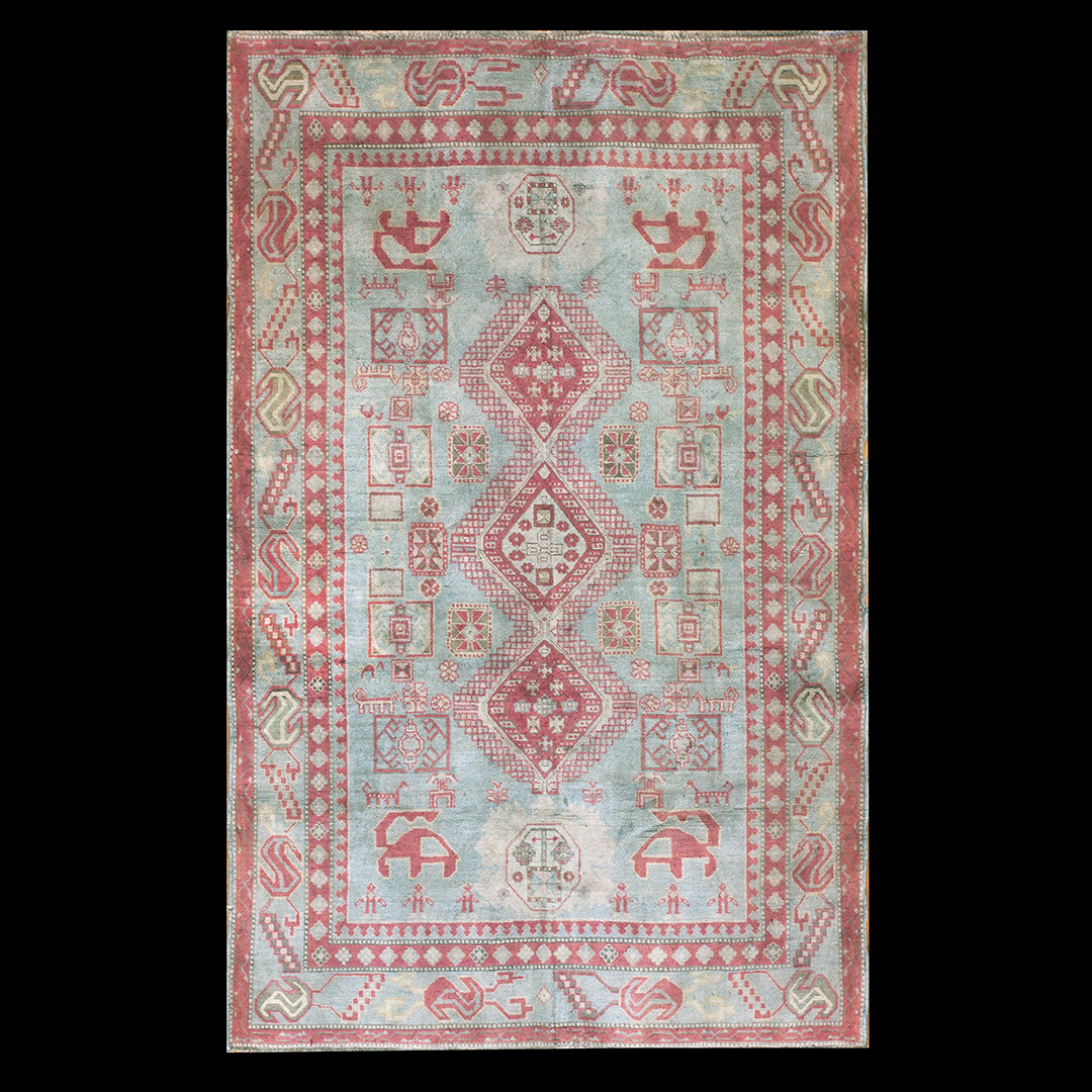 Antique Agra - Cotton Rug - 21357 | Indian 4' 6'' x 7' 0'' | Green, Origin India, Circa: 1930